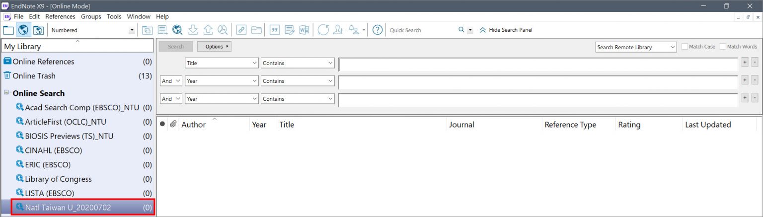 endnote online search