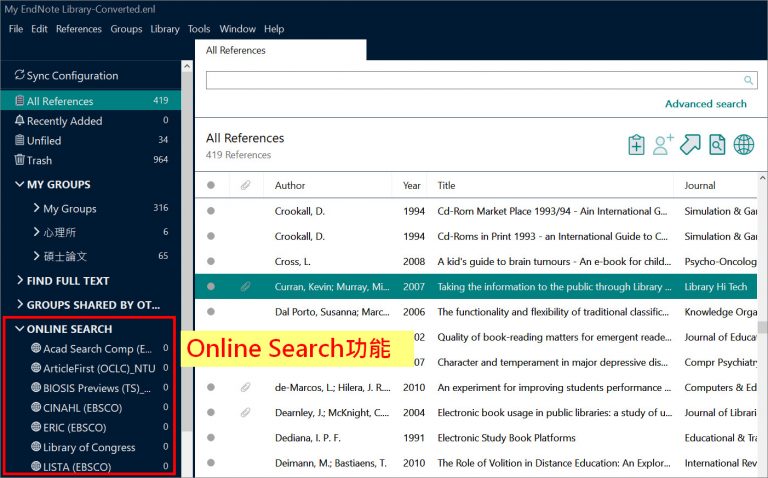 endnote online search connection